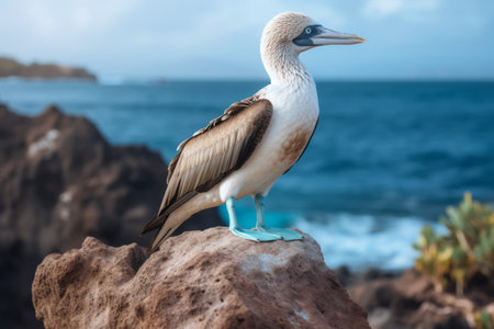 A Captivating Sight: Majestic Blue-Footed Booby Perched on a Boulder - AR 3:2の素材