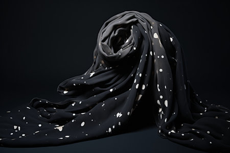 Spotlight on Style: Crumpled Black Scarf with White Spots and Light Linenの素材