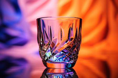 Radiant Refractions: Crystal Glass Shimmering Against a Colorful Backdropの素材