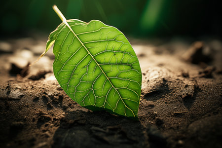 Natures Resilience: Capturing the Beauty of a Damaged Green Leaf with Veinsの素材