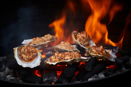Savory Delights: Fire-Grilled Oysters at their Finest!の素材