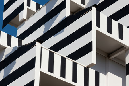 The Striking Aesthetic: Captivating Details of the Building with White Stripes --ar 3:2の素材