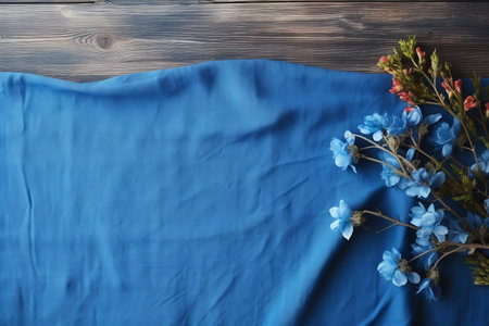 Aesthetic Textures: Captivating Blue Cotton Fabric on Wooden Board and Shabby Surface (AR 3:2)の素材