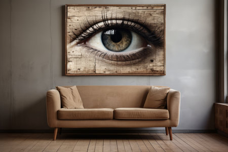Gazing Through a Timeless Portal: Eye Print Captured on a Wooden Frame in the Wall --AR 3:2の素材