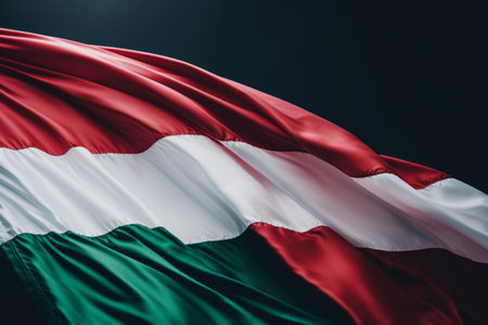 Capturing the Magnificence of the Hungarian Flag: Close-up Shot in 3:2 Aspect Ratioの素材