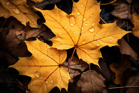 Autumn Brilliance: Brown and Yellow Maple Leaves in a 3:2 Artistic Compositionの素材