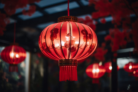 Captivating Traditional Ambiance: Glowing Red Chinese Lantern Illuminates the Event - AR 3:2の素材