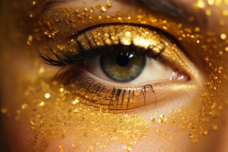 Gleaming Beauty: Up Close with Gold Glitter -- AR 3:2 Close-Up Photographyの素材
