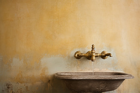 Chasing Dreams: The Golden Faucet - A Symbol of Beauty and Hope on a Shabby Wallの素材