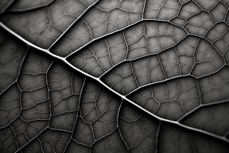 Delicate Impressions: An Exquisite Close-up of Leaf Veins in Grayscale - AR 3:2の素材