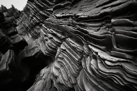 Monochromatic Majesty: Capturing the Beauty of a Close Up Black and White Rock Formationの素材