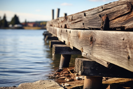 Picturesque Perspective: Exquisite Close Up Shot of a Wooden Dockの素材