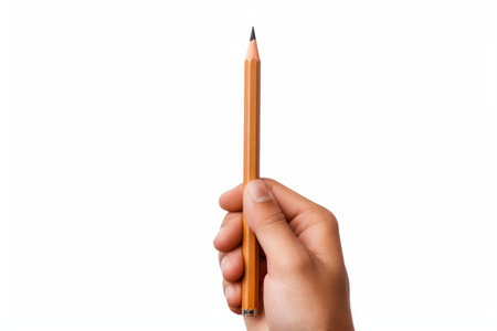 The Precision of Creativity: A Close-Up Hand Holding Pencil on a White Backgroundの素材