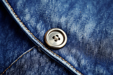 Stylish Denim Textile Showcase: A Close-Up with a Chic Silver Button in 3:2 Aspect Ratioの素材