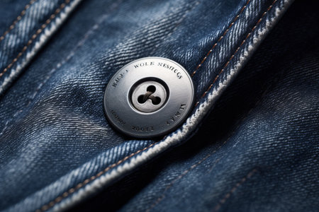Captivating Close-Up: Denim Textile Stuns with Silver Button [AR 3:2]の素材