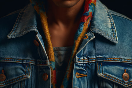 Stylish and Detailed: Captivating Close-Up of a Fashion-forward Individual in a Denim Jacketの素材