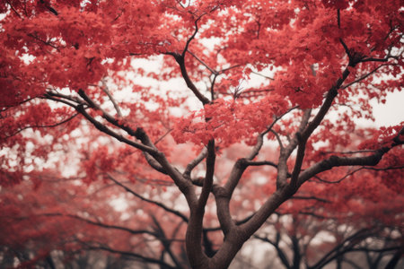 Crimson Majesty: A Close-Up Portrait of a Red-Leafed Tree in 3:2 Aspect Ratioの素材