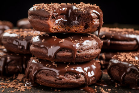 Indulging in Temptation: A Close-Up of Mouthwatering Chocolate Doughnut Stack - AR 3:2の素材