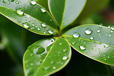 Dewy Nature: Exquisite Close-Up of Water Drops on Leavesの素材