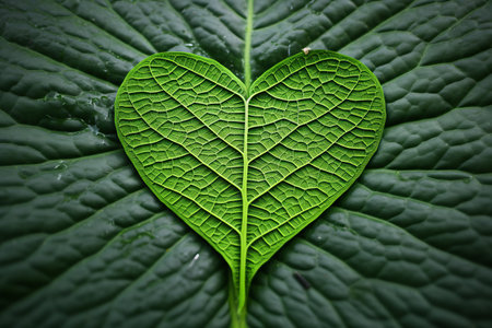 Exploring the Beauty of Nature: Closeup Photography of a Green Heart Cut Leaf â AR 3:2の素材