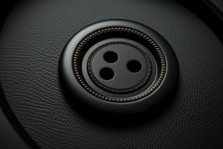 The Intriguing Focus: Captivating Close-Up Shot of a Black Buttonの素材