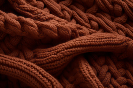 Warmth and Texture in Focus: Exploring a Close-Up Shot of a Brown Knitted Textileの素材