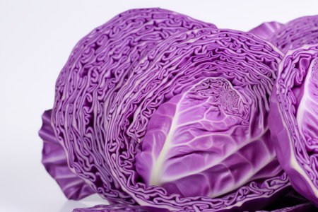 Splendid Close-Up: Vibrant Red Cabbage Steals the Spotlight on a Blank Canvas --ar 3:2の素材