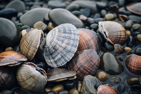Captivating the Essence: Cockle Shells on a Pristine Stony Shoreの素材