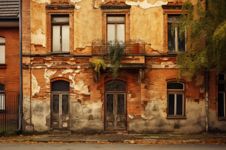 Preserving History: A Glimpse into the Charming Facade of an Old Brick Residence in Town (AR 3:2)の素材