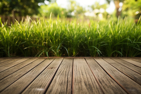 Natures Serene Beauty: Green Grass Flourishing on Brown Wooden Floor in Captivating 3:2 Aspect Ratiの素材