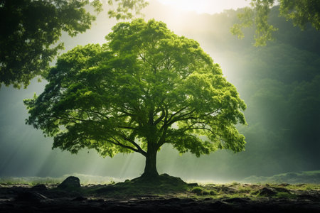 Natures Serenity: Green Leafed Tree in 3:2 Aspect Ratioの素材