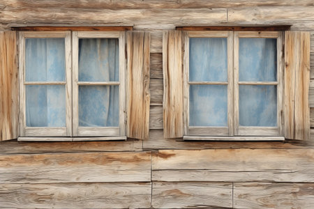 Rustic Charm: Weathered Wooden Hut in the Countryside Gazing Through Closed Windowsの素材