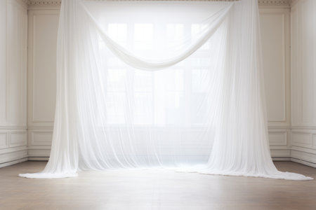 Transcendent Serenity: Hanging White Curtain --ar 3:2の素材