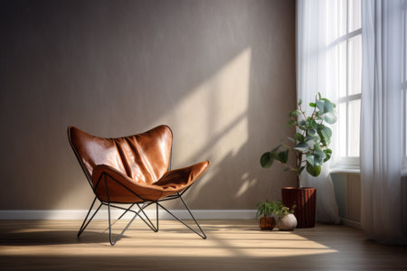 Luxurious Leather Chair Illuminated in a Bright Room - AR 3:2の素材