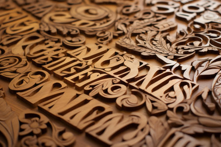 Immersing in the Captivating Details: Wood Text Magnified --ar 3:2の素材