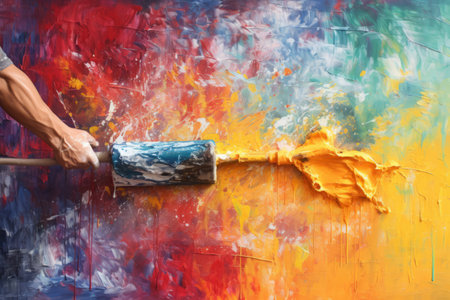 Expressive Artistry: Embracing Paint Rollers to Create Masterful Canvas Paintings at 3:2 Ratioの素材