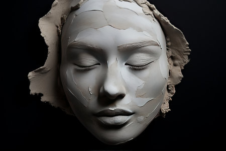 Revitalizing Ritual: Captivating Female Face Embraced by a Clay Mask -- AR 3:2の素材