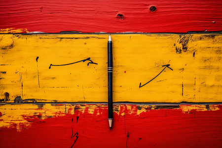 Vibrant Brushstrokes: The Colorful Journey of Pen on Yellow and Red Board - ar 3:2の素材