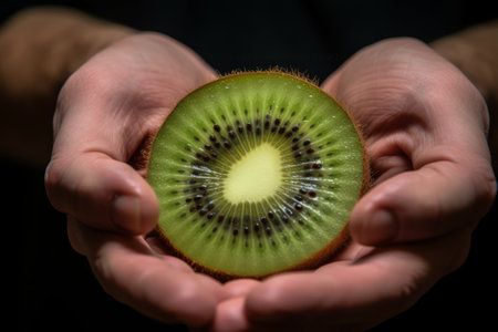 Capturing the Vibrant Delicacy: A Close-Up of a Ripe Kiwi Sliceの素材