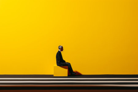 Dramatic Encounter: A Person Standing on Vibrant Yellow and Black Surface Captured in Mesmerizing ARの素材