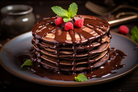 Indulging in Divine Chocolate Pancakes on a Charming Ceramic Plate! - AR 3:2の素材