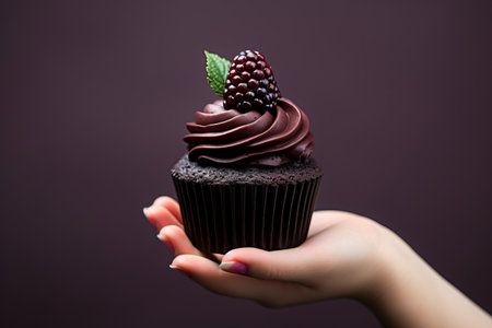Cupcake Indulgence: An Irresistible Photo Featuring a Chocolate Delight with Blackberry Toppingの素材