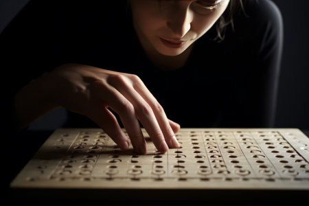 Capturing the Whispers: A Fascinating Portrait of Braille Enthusiast (AR 3:2)の素材