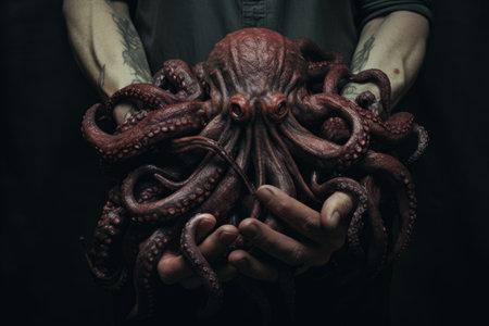 Mesmerizing Capture: Hands Clutching Tentacles in a Divine 3:2 Compositionの素材