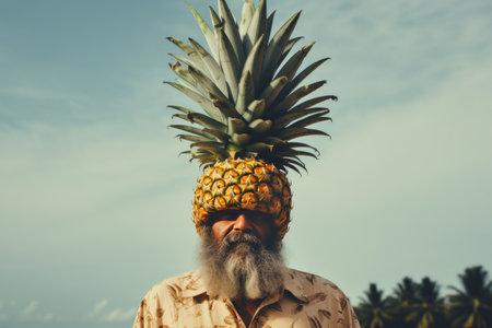 Exotic and Playful: A Vivid Capture of a Pineapple Crowned Headshot!の素材