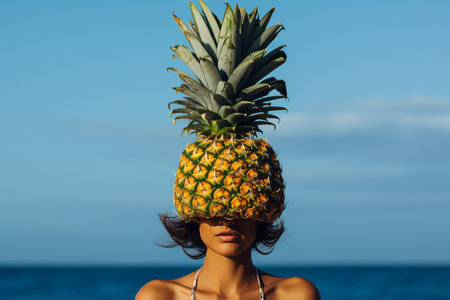 Pineapple-topped Individual captures attention in Photo with 3:2 Aspect Ratioの素材