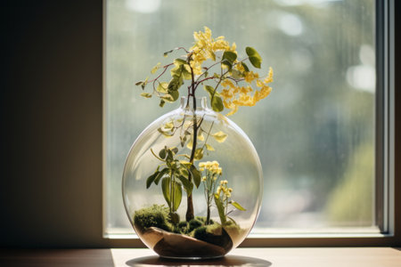 Capturing the Beauty: A Stunning Snapshot of a Plant Housed in a Glass Vaseの素材