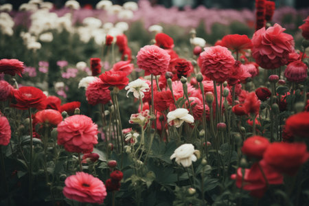 Captivating Contrast: A Spectacular Shot of a Red and Green Flowers Field --ar 3:2の素材