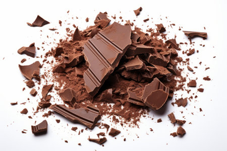 Sweet Carnage: A Captivating Image of Shattered Chocolate on a Crisp White Canvas -- AR 3:2の素材