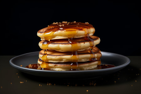 Artistic Delight: Capturing the Picture-Perfect Stacked Pancake on a Ceramic Plate (AR 3:2)の素材